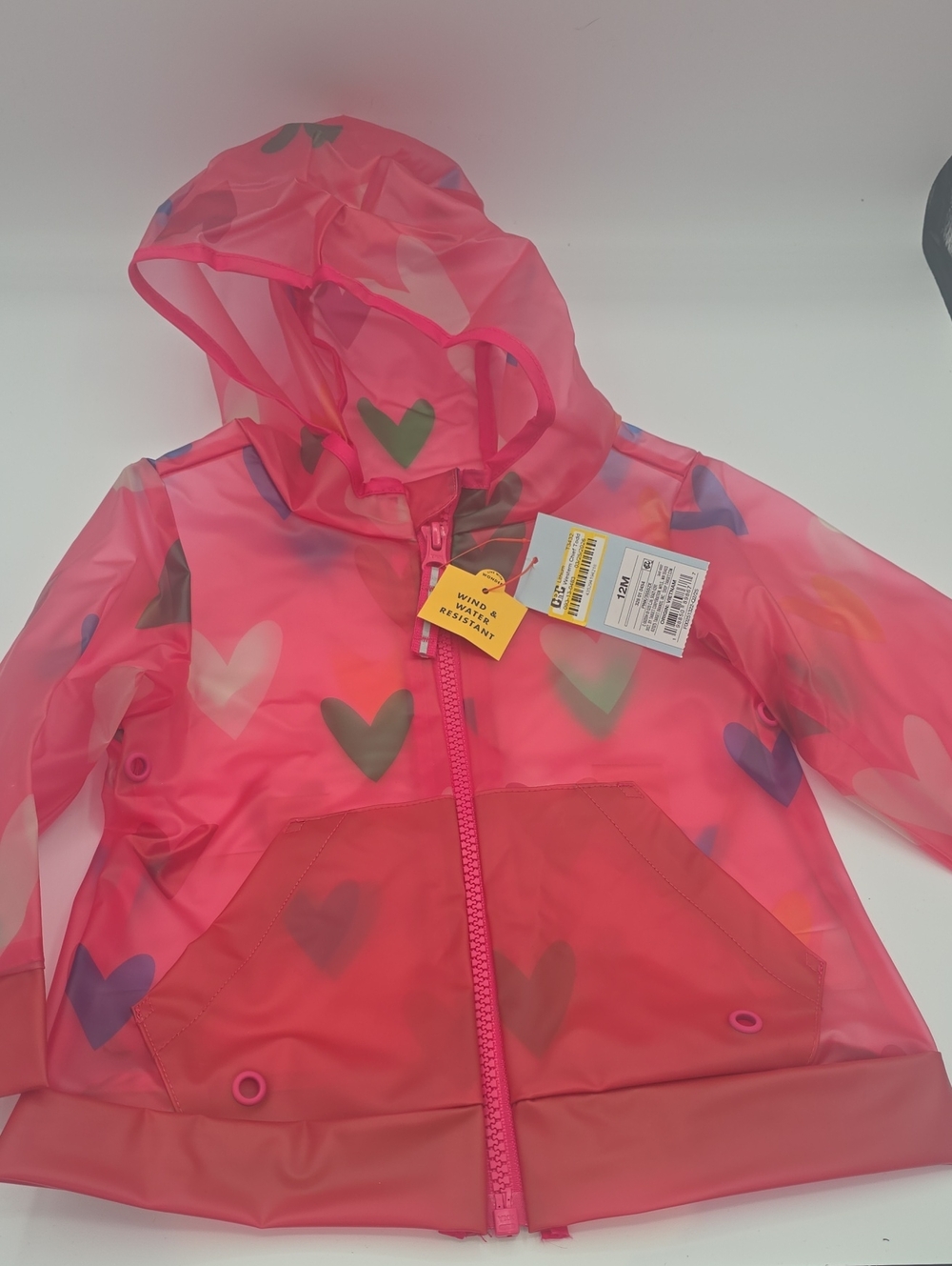 Cat & Jack Toddler Unlined Raincoat Red with Heart Pattern Size 12 months